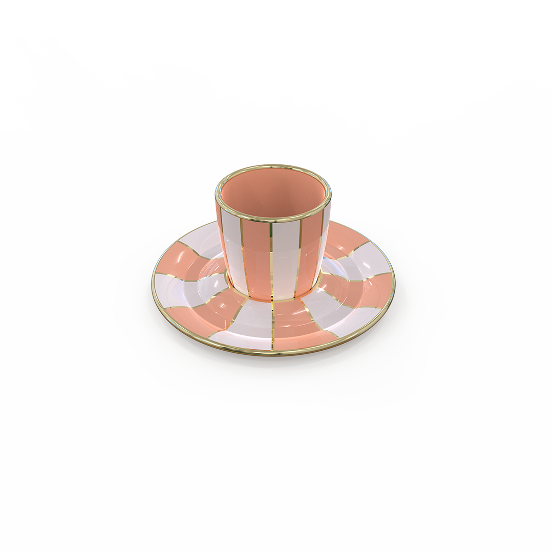 Coral Stripe Espresso Set