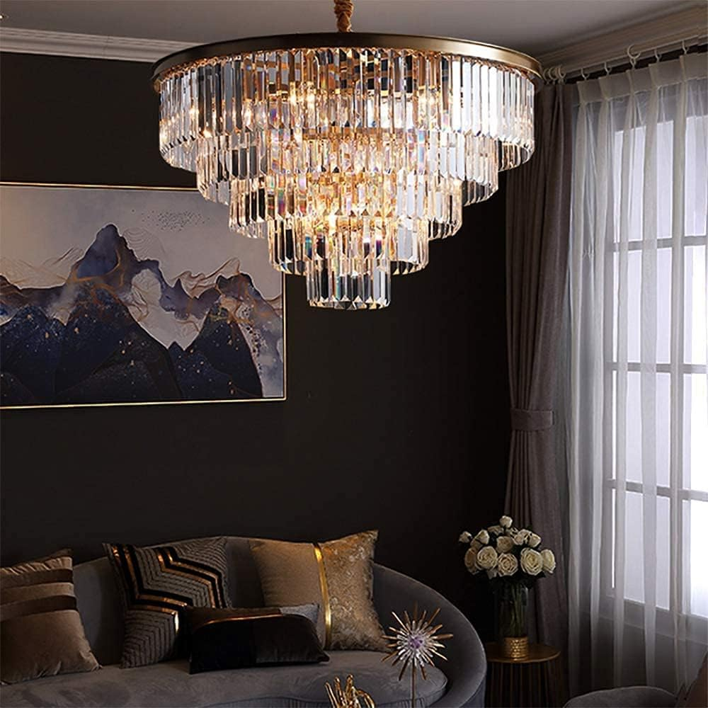 32″W Modern Crystal Chandelier High Ceiling Chandeliers Lamparas