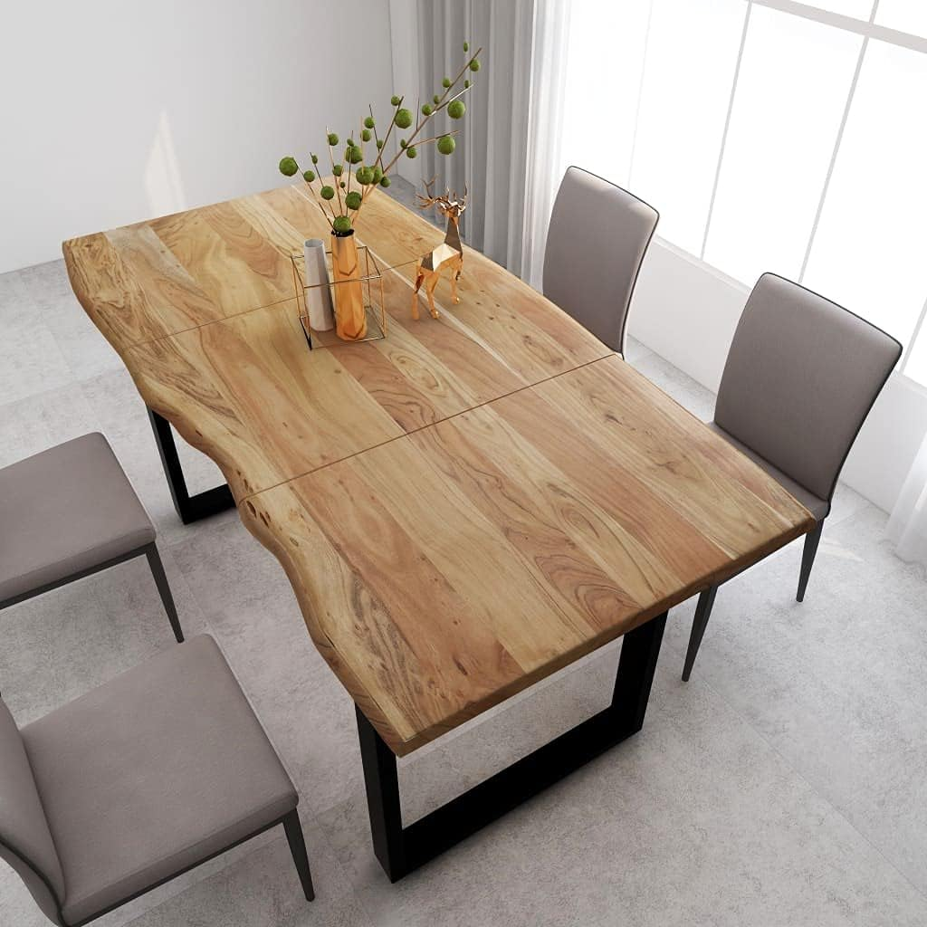 Dining Table with Solid Acacia Wood Table Top